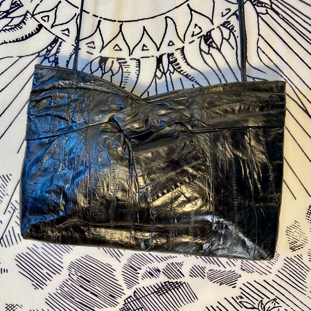 Vintage 1980s Black Eel Skin Purse